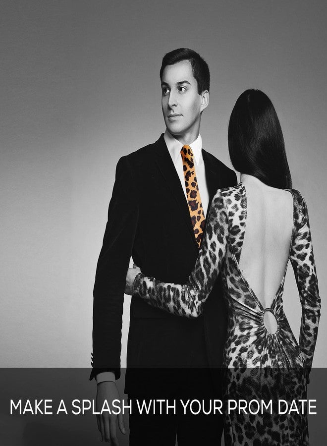 Man of Men ربطة عنق رجالية أنيقة بنقشة جلد النمر، مثالية لحفلات الزفاف والمناسبات والأزياء التنكرية والهالوين. - Image 5